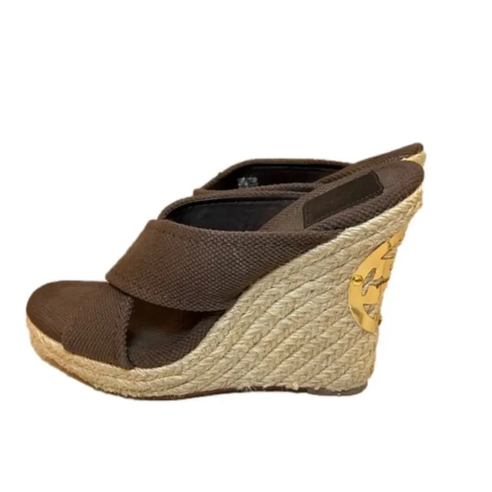 Tory Burch Chocolate Brown ‘Bailey’ Platform Wedge Espadrille Mule Size 8.5M